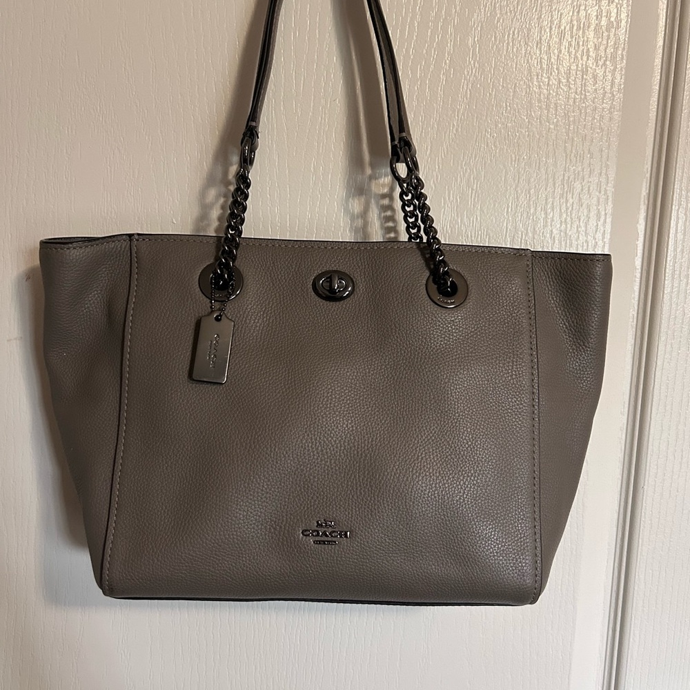 Coach Taupe Leather Tote Bag